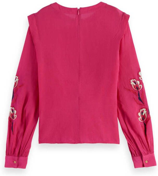 Scotch & Soda top Ruched waist blouse with extended shoulder met borduursels rood