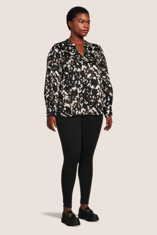 SELECTED FEMME Curve blousetop SLFJUSTINE met all over print bruin zwart wit