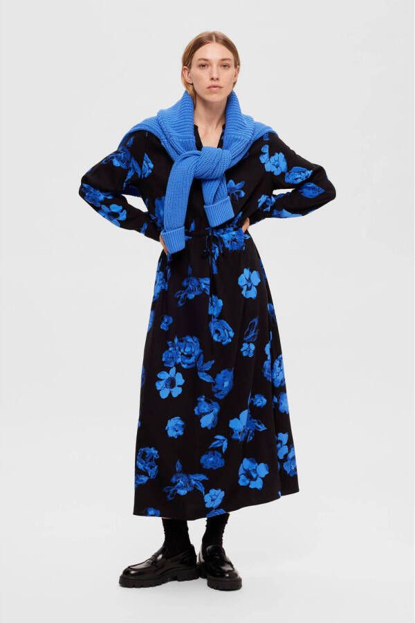 SELECTED FEMME gebloemde maxi jurk SLFKATRINA zwart blauw - Foto 2