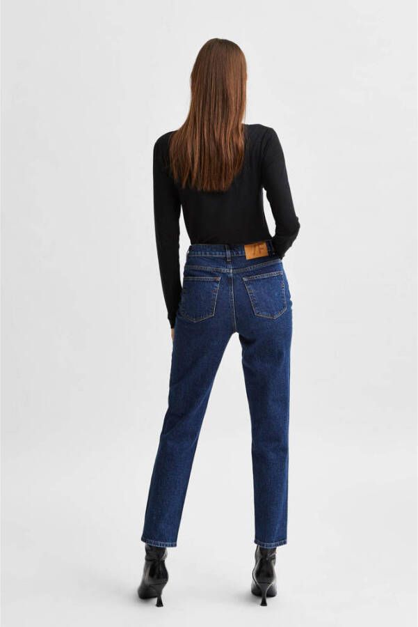 SELECTED FEMME high waist straight fit jeans SLFAMY dark blue denim
