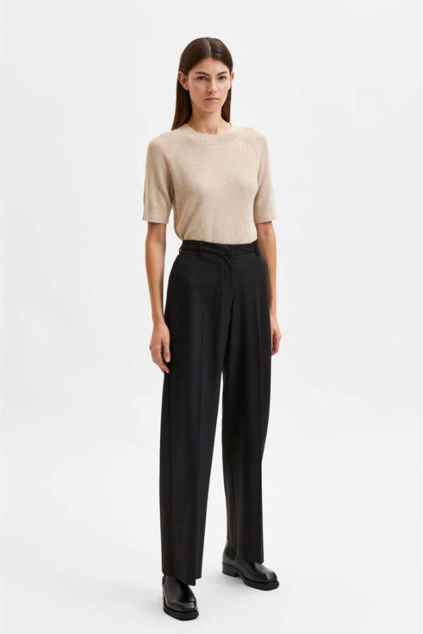 SELECTED FEMME high waist wide leg palazzo broek SLFELIANA zwart