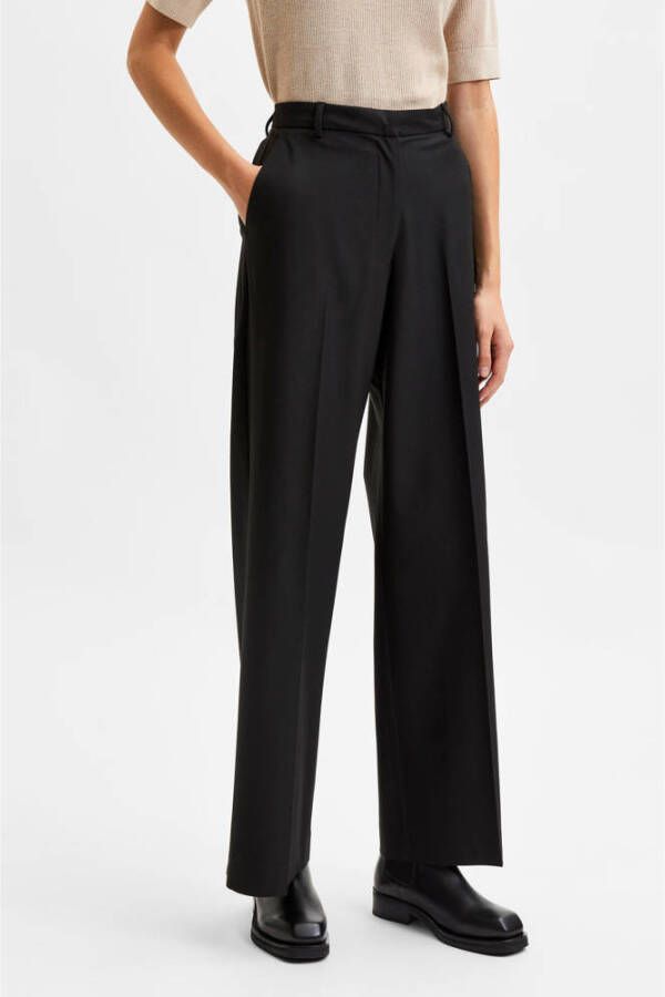 SELECTED FEMME high waist wide leg palazzo broek SLFELIANA zwart