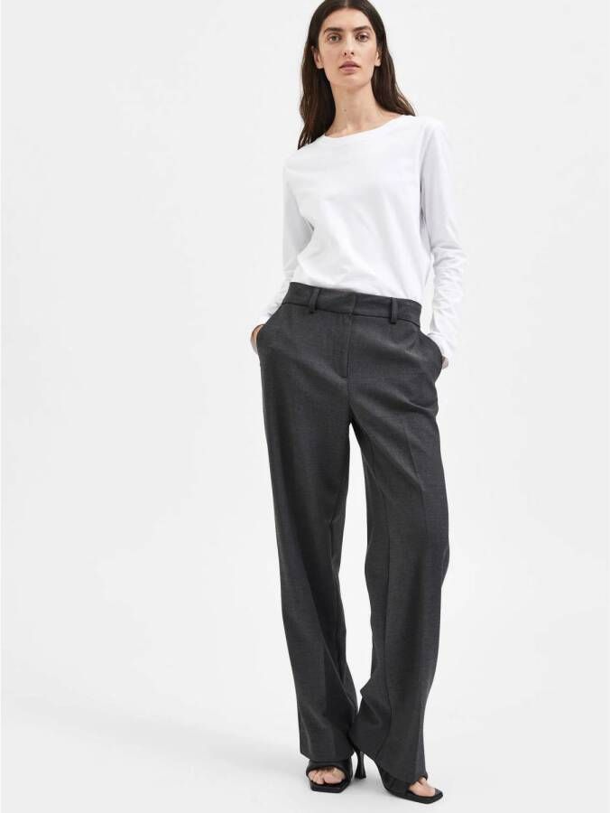 SELECTED FEMME wide leg pantalon SLFRITA van gerecycled polyester grijs