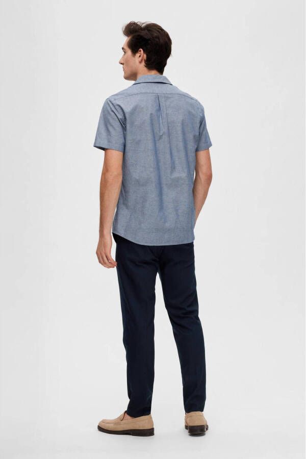 SELECTED HOMME gemêleerd regular fit overhemd SLHREGNEW medium blue denim