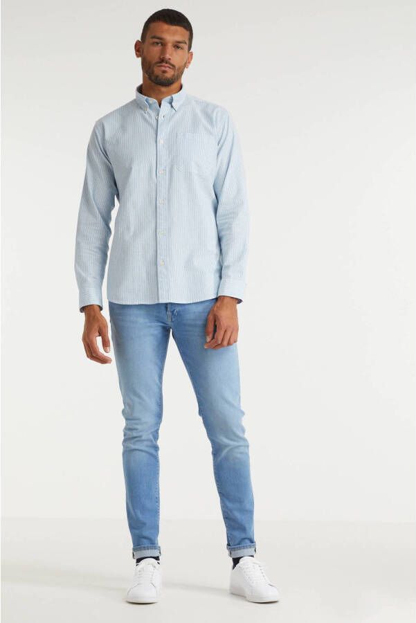 SELECTED HOMME gestreept regular fit overhemd SLHREGRICK-OX met biologisch katoen lichtblauw wit
