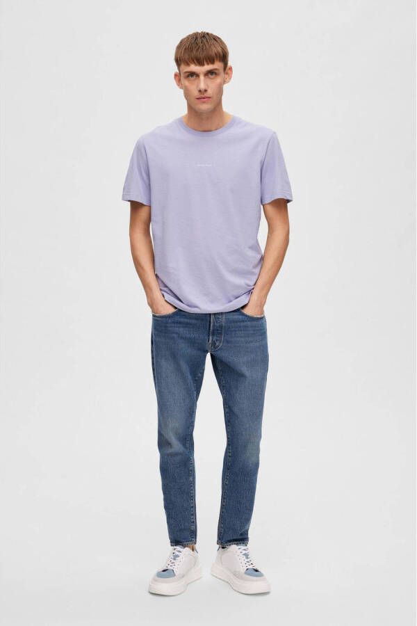 SELECTED HOMME regular fit T-shirt SLHATLAS met logo languid lavender