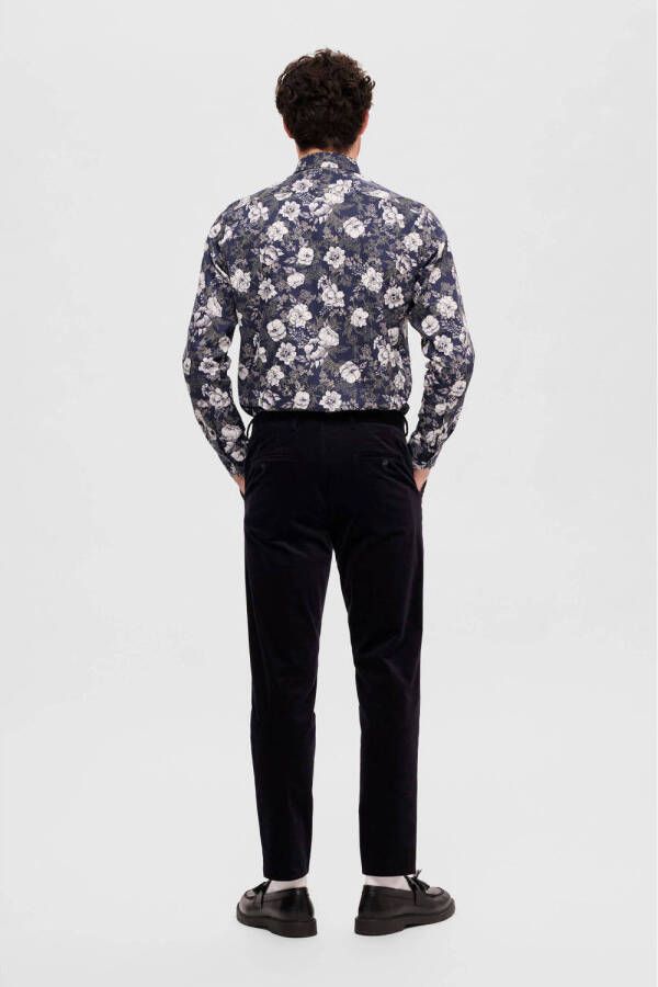 SELECTED HOMME slim fit overhemd SLHSLIMSOHO-ETHAN met all over print donkerblauw