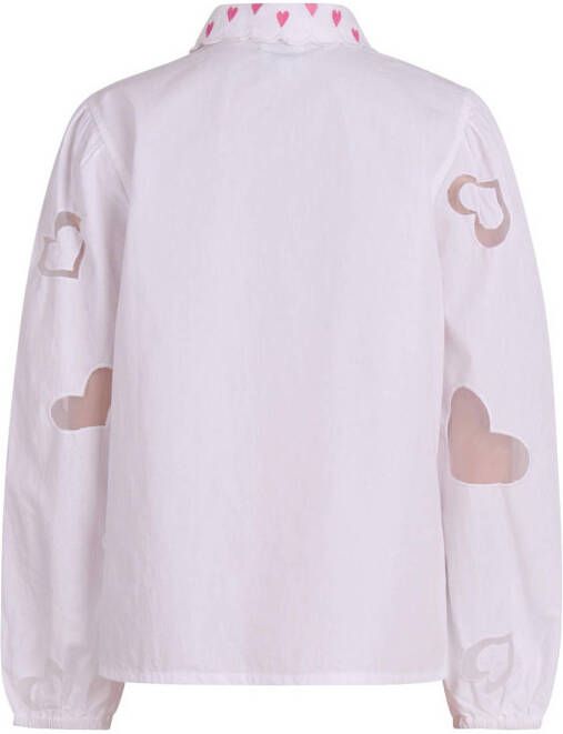 Shoeby semi-transparante blouse Heart met hartjes en borduursels wit
