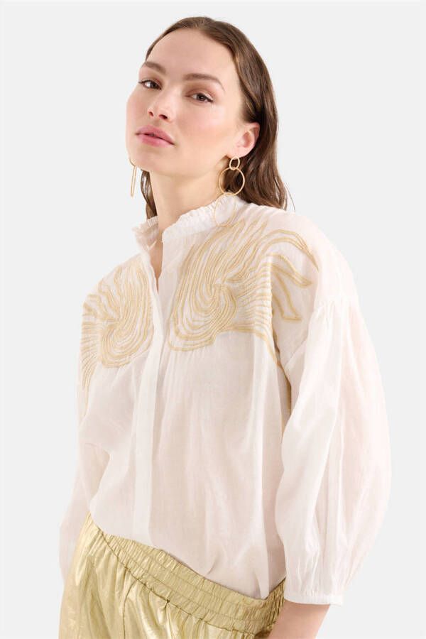 Shoeby blouse met borduursels wit zand