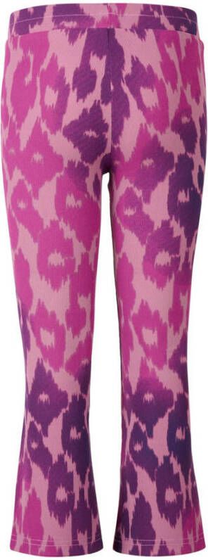 Shoeby flared broek Kat Ribby met panterprint paars roze