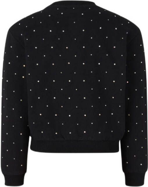 Shoeby sweater Strass met all over print en strass steentjes zwart