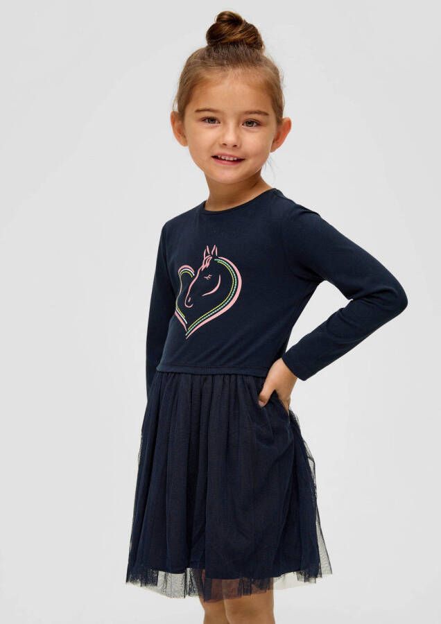 S.Oliver A-lijn jurk met printopdruk donkerblauw Meisjes Stretchkatoen Ronde hals 104 - Foto 2