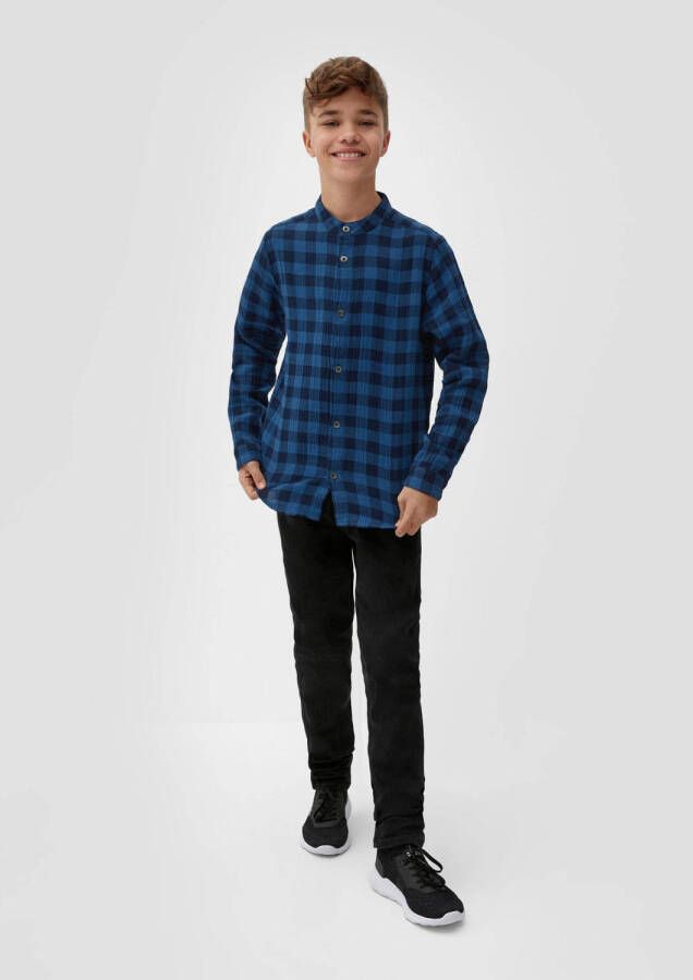 s.Oliver overhemd met pied-de-poule blauw