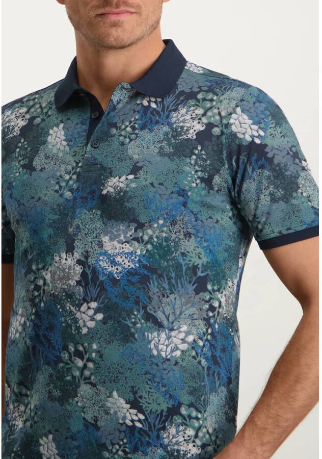 State of Art regular fit polo met all over print donkerblauw azuurblauw