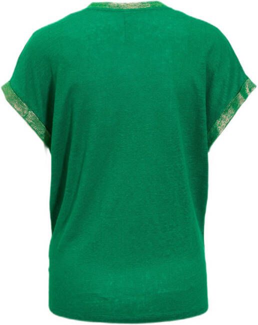 Summum Woman linnen T-shirt met glitters groen