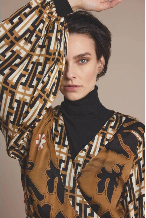 Summum overslagjurk met all over print bruin zwart wit