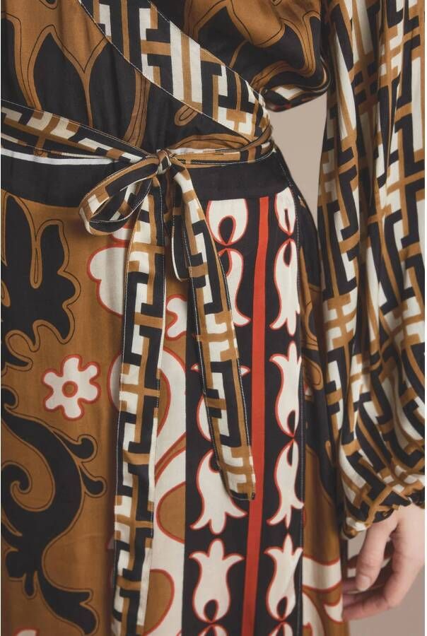 Summum overslagjurk met all over print bruin zwart wit