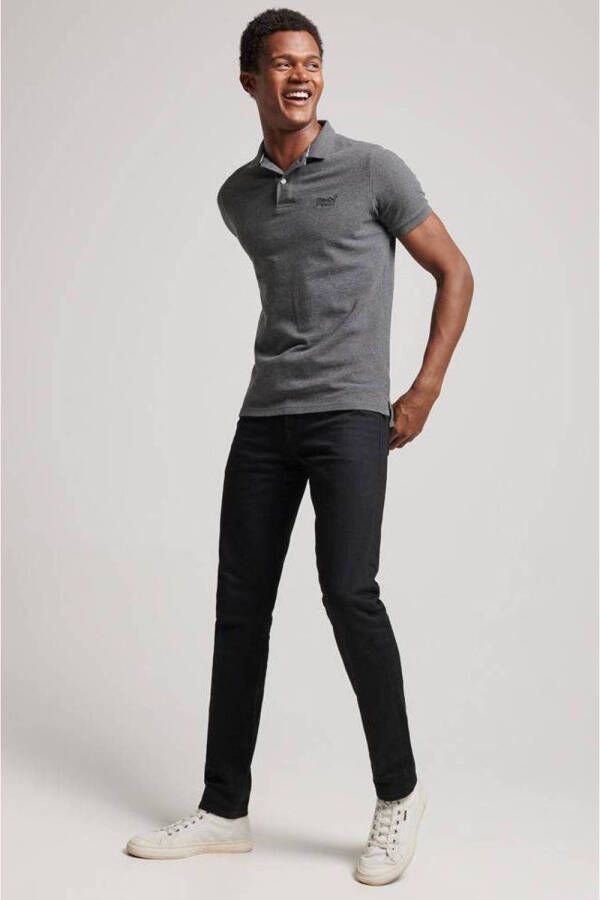 Superdry gemêleerde regular fit polo Classic Pique rich charcoal marl