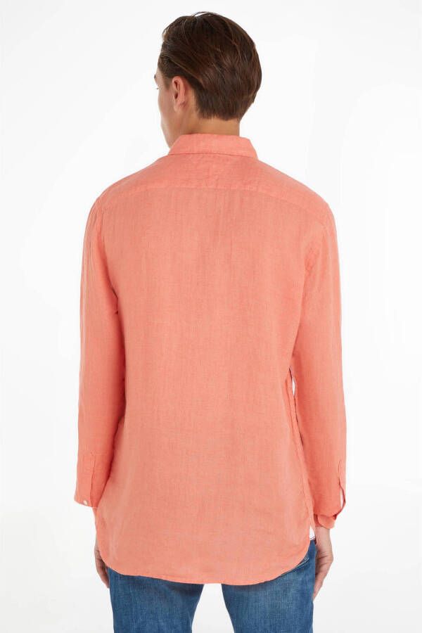 Tommy Hilfiger linnen regular fit overhemd peach dusk