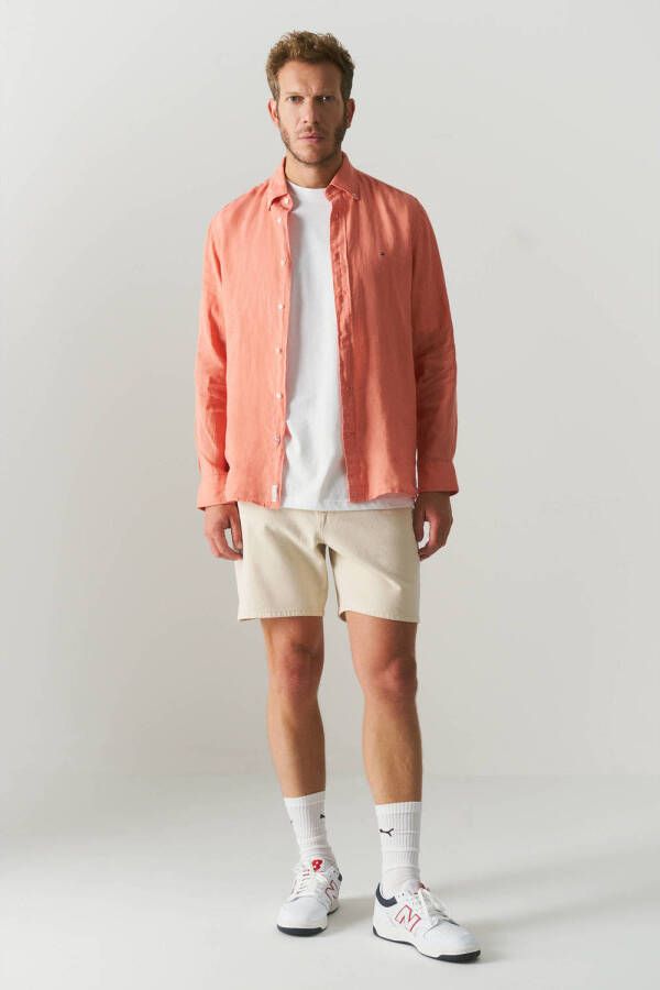 Tommy Hilfiger linnen regular fit overhemd peach dusk