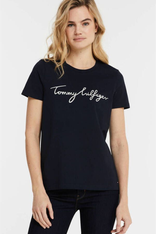 Tommy Hilfiger T-shirt met logo donkerblauw