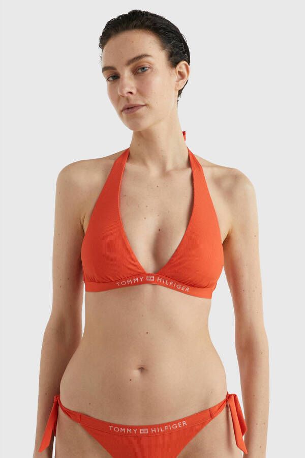 Tommy Hilfiger voorgevormde halter bikinitop met ribstructuur oranje