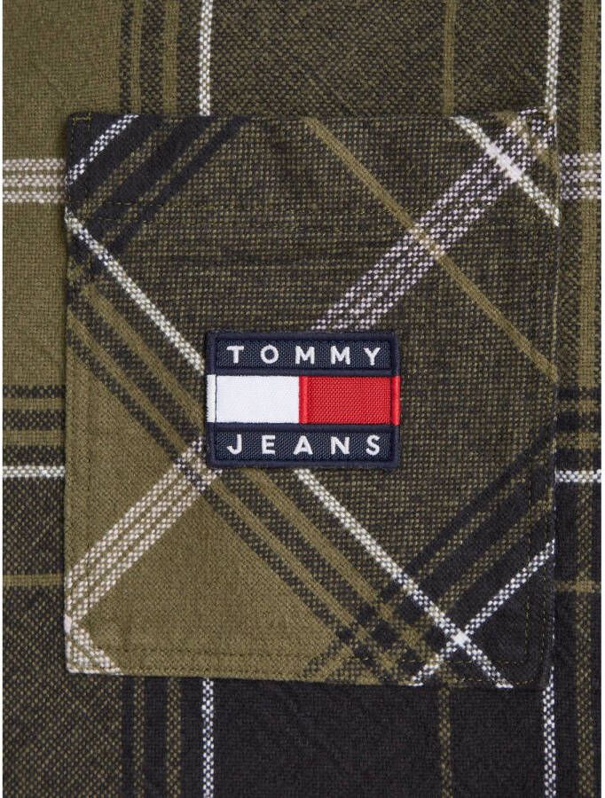 Tommy Jeans geruit flanellen oversized overshirt drab olive green
