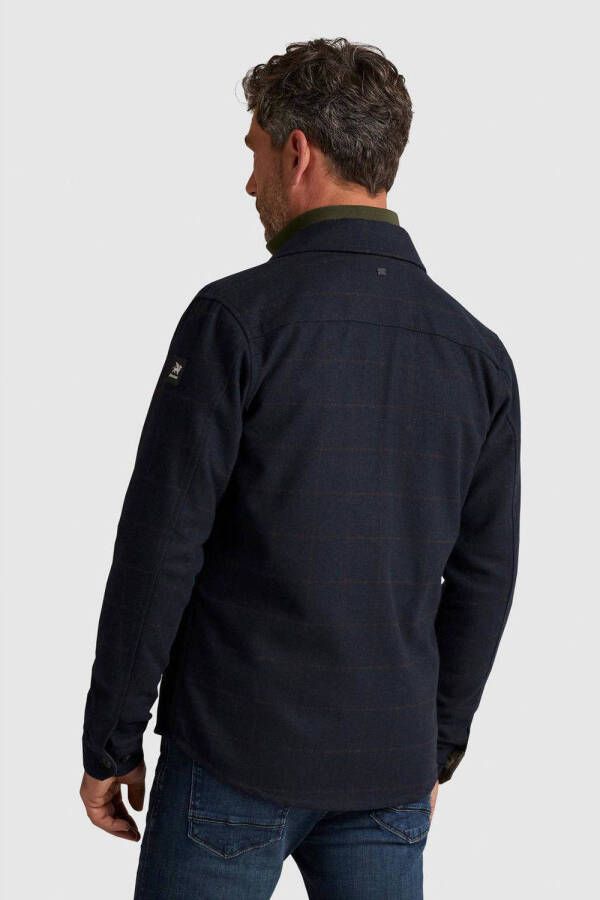 Vanguard geruit regular fit overshirt met wol baritone blue