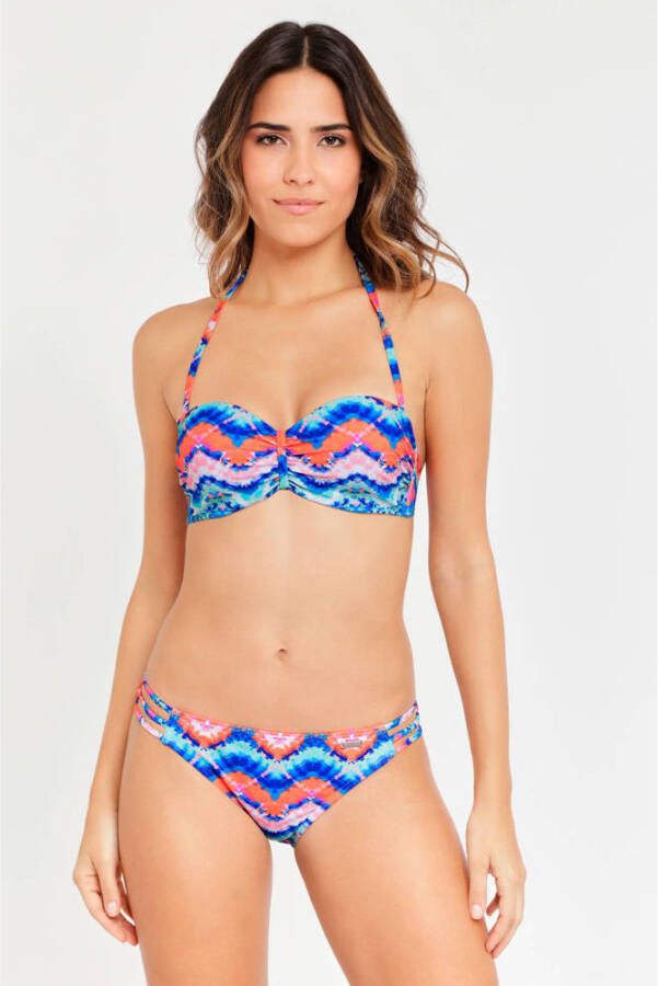 Venice Beach strapless bandeau bikinitop met all over print blauw roze