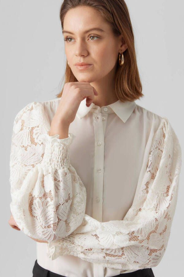 VERO MODA blouse VMCABENA met kant wit
