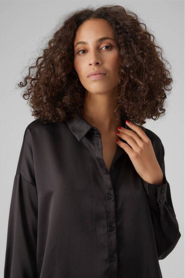 VERO MODA blouse VMMERLE van gerecycled polyester zwart