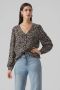 VERO MODA blouse VMNAJA van gerecycled polyester bruin zwart ecru - Thumbnail 4