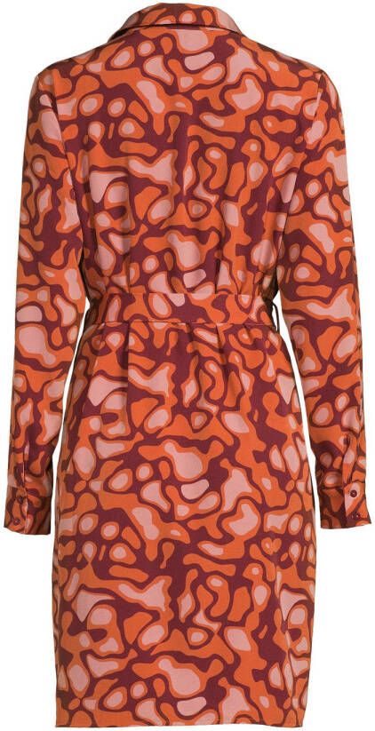 VERO MODA blousejurk VMAMELIA met all over print en ceintuur donkerrood oranje roze - Foto 2