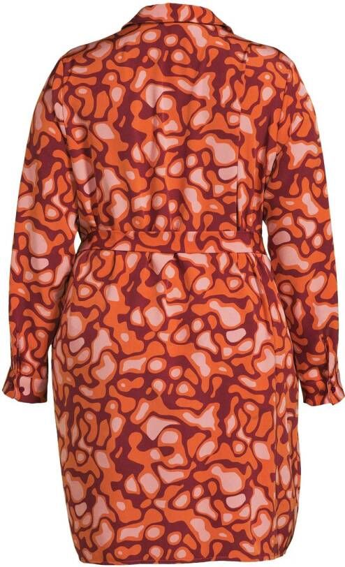 VERO MODA CURVE blousejurk VMAMELIA met all over print en ceintuur donkerrood oranje roze - Foto 2