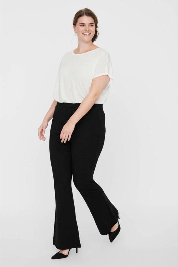 VERO MODA CURVE high waist jersey flared broek VMKAMMA zwart