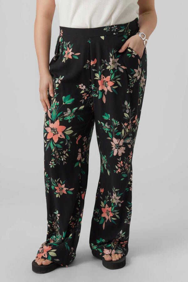 VERO MODA CURVE high waist wide leg VMEASY met panterprint zwart roze