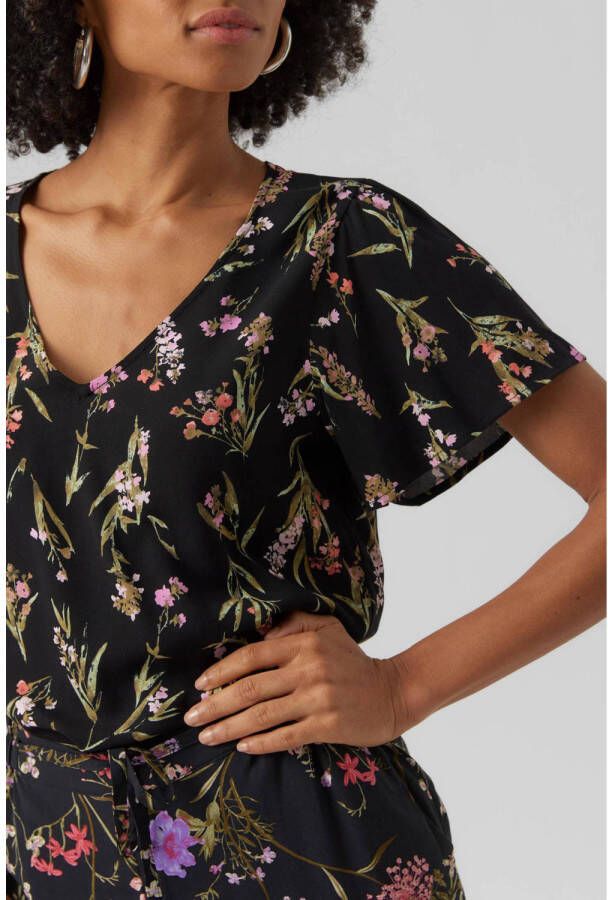 VERO MODA gebloemde top VMEASY zwart groen roze