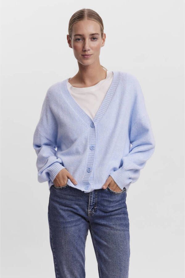 VERO MODA gebreid vest VMDOFFY van gerecycled polyester lichtblauw