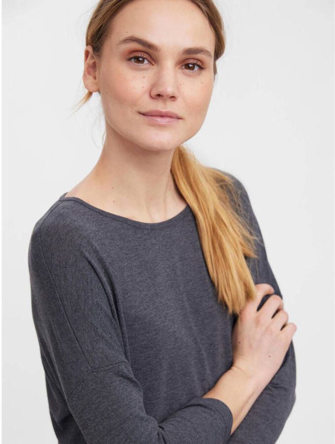 VERO MODA gebreide top VMCARLA van gerecycled polyester grijsblauw