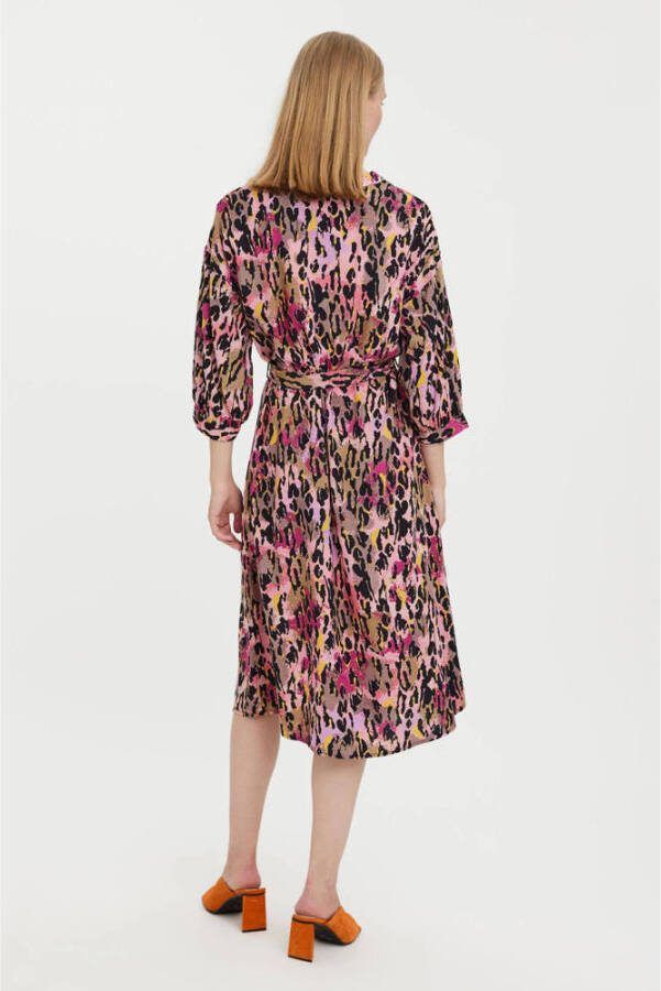 VERO MODA jurk VMJAWI met all over print en ceintuur roze zwart