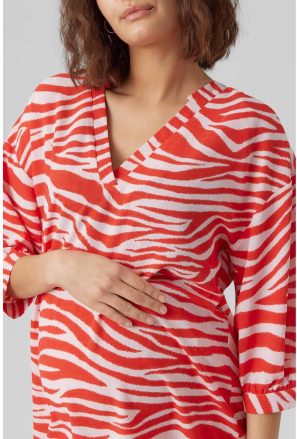 VERO MODA MATERNITY zwangerschapsjurk van gerecycled polyester rood wit XL - Foto 2