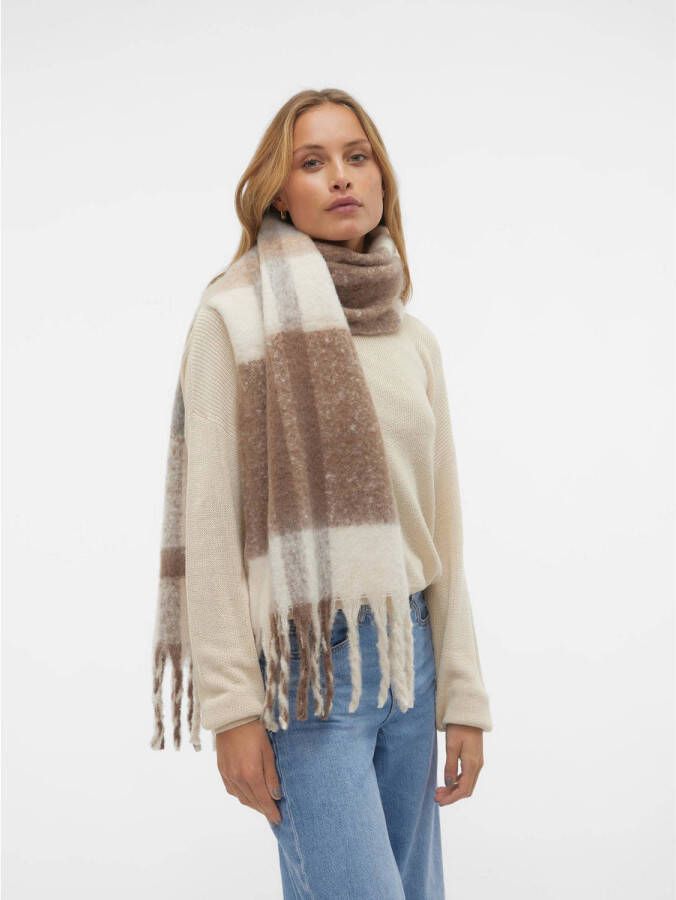 VERO MODA sjaal met franjes VMIVY beige bruin grijs
