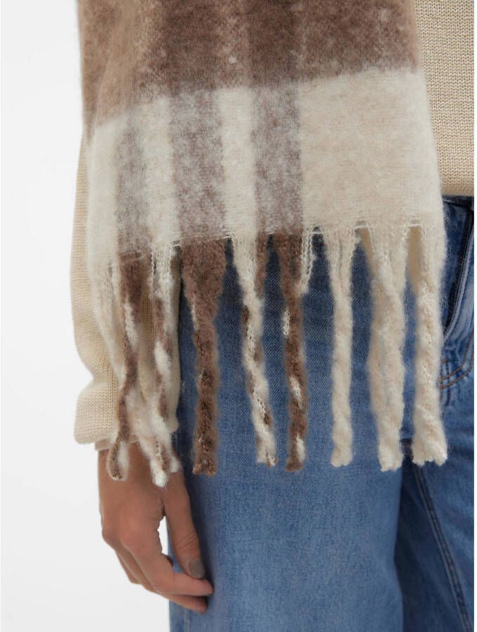VERO MODA sjaal met franjes VMIVY beige bruin grijs