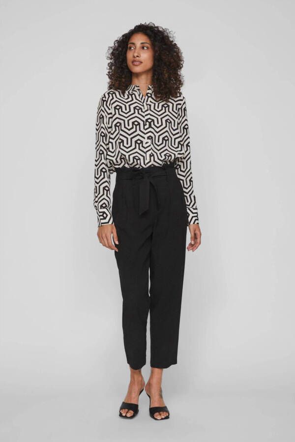 VILA blouse VIDACA met grafische print zwart ecru