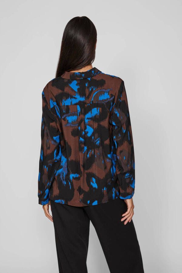 VILA blouse VIDOGMA met all over print bruin blauw zwart