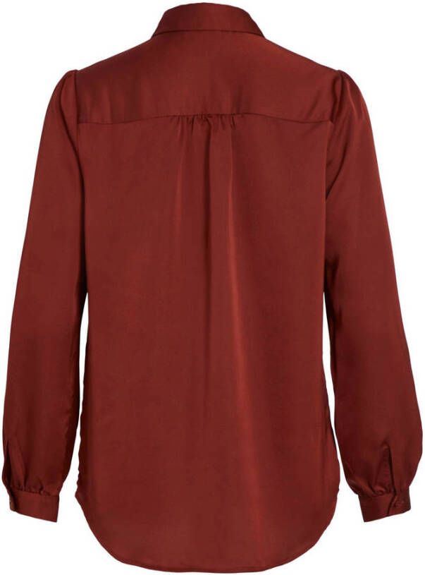 VILA blouse VIELLETTE van gerecycled polyester roodbruin