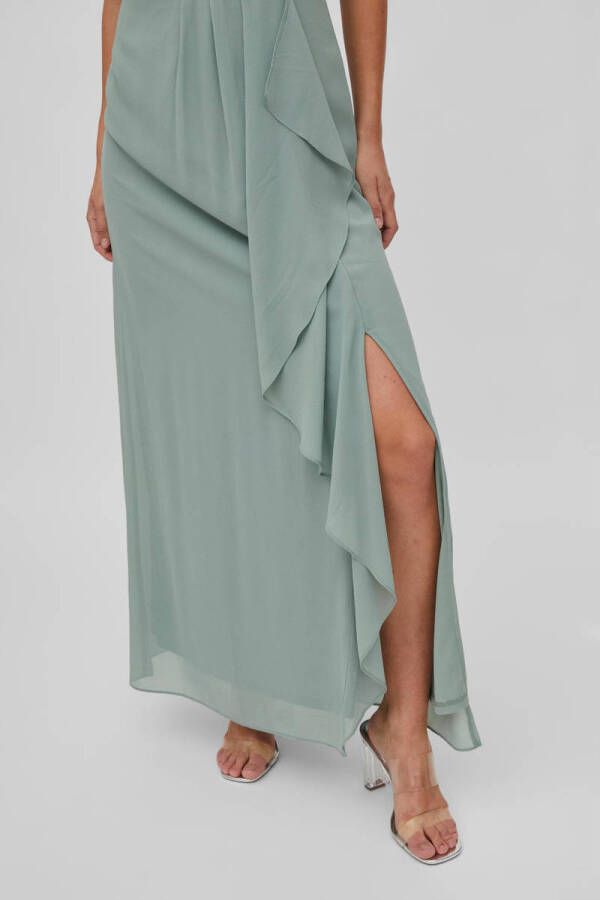 VILA halter maxi jurk VIMILINA van gerecycled polyester grijsgroen