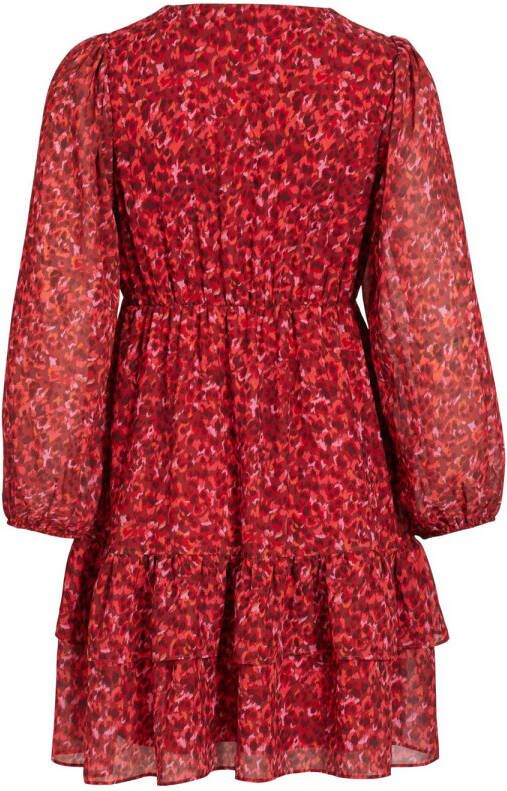 VILA semi-transparante jurk VIKATRINE met all over print en volant rood