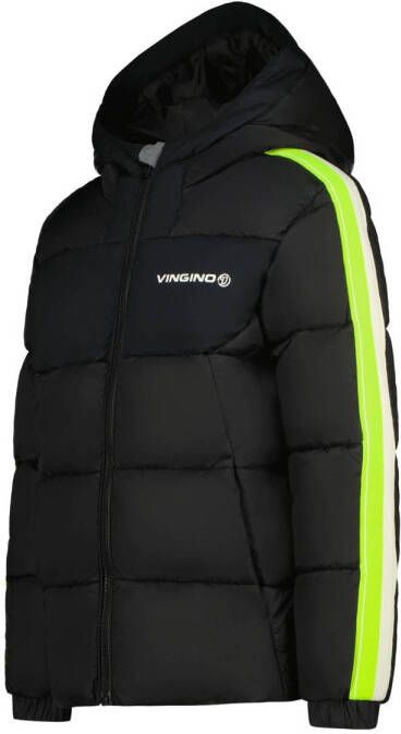 Vingino gewatteerde winterjas Tiggo zwart neongeel
