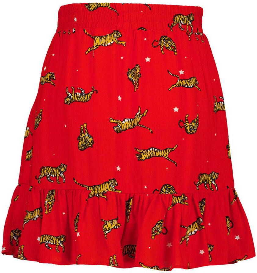 Vingino rok met all over print en ruches rood bruin